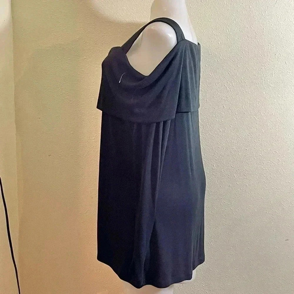 Soft Surroundings Size M BLACK Cold Shoulder Zip Front Top Tunic Blouse - Picture 3 of 11